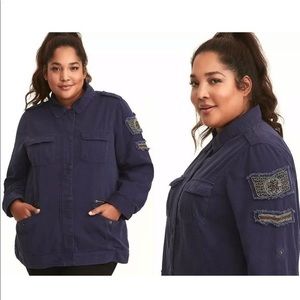 2X 18/20 New Torrid Navy Blue Beaded Army Military Twill Embellished Jacket